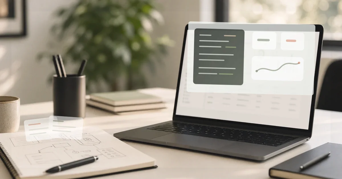 Espace de travail avec ordinateur, architecture web et interface sur mesure pour quitter WordPress Espace de travail avec ordinateur, architecture web et interface sur mesure pour quitter WordPress