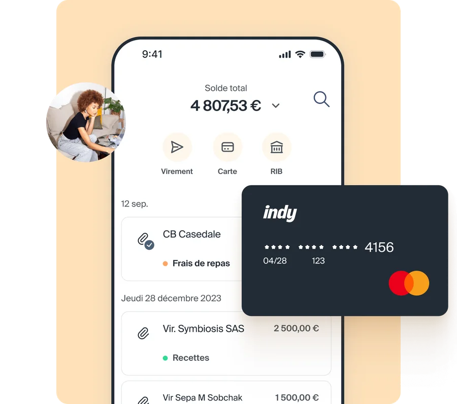 Application Indy avec solde du compte professionnel, transactions et carte bancaire