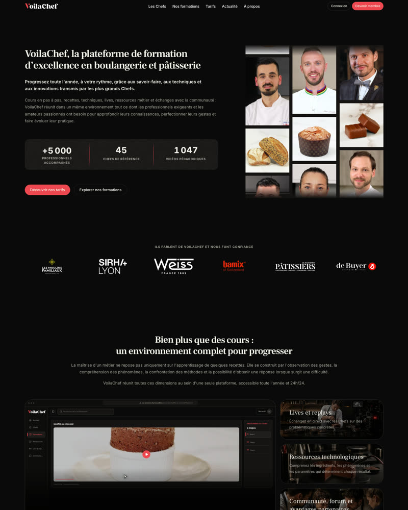 Aperçu de la page d'accueil du projet VoilaChef