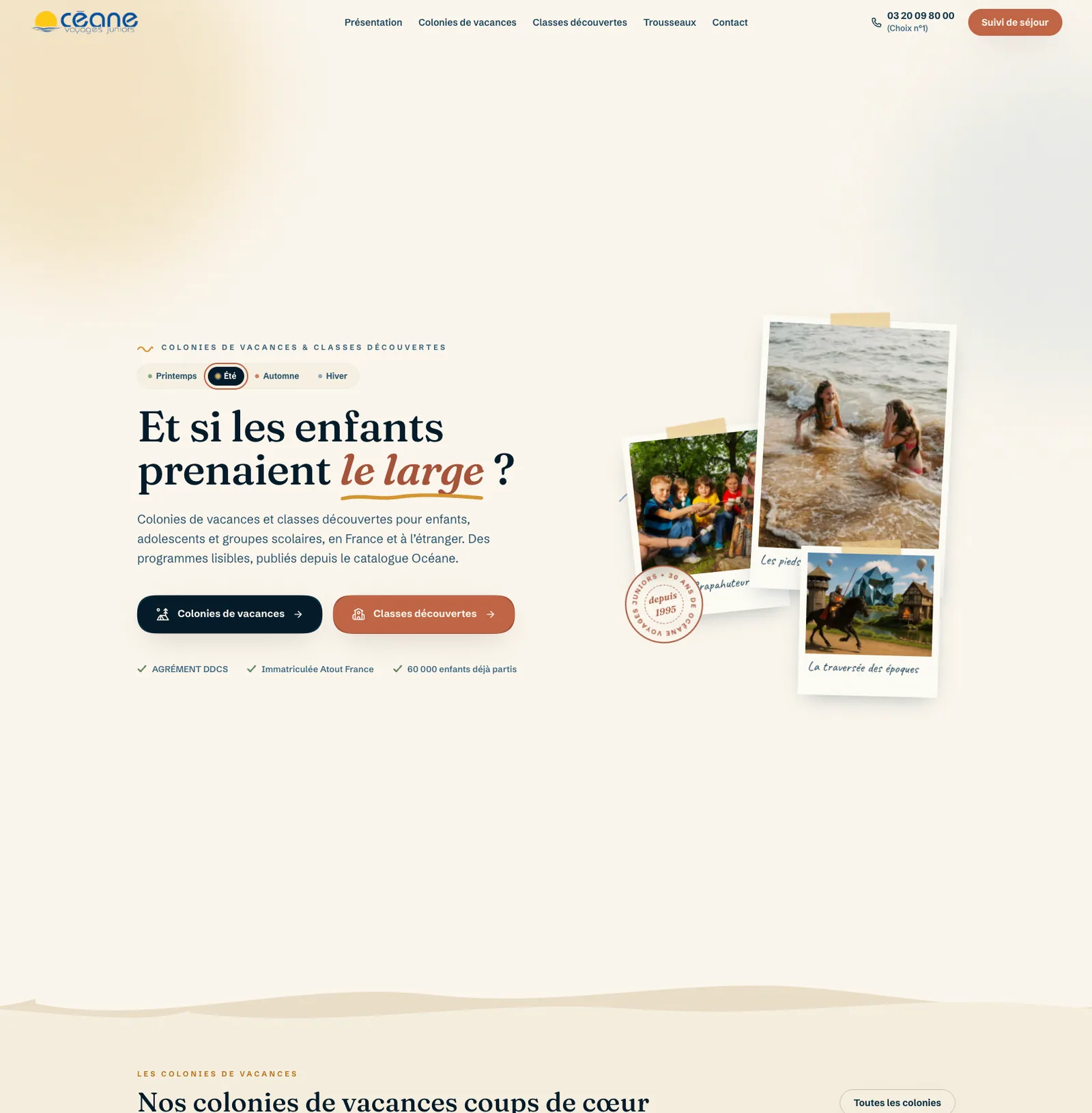 Aperçu de la page d'accueil du projet Océane Voyages Juniors