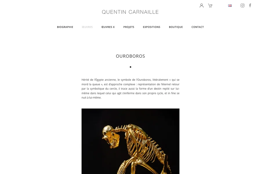 Capture de la page Ouroboros sur le portfolio Quentin Carnaille avec navigation et présentation de l'oeuvre
